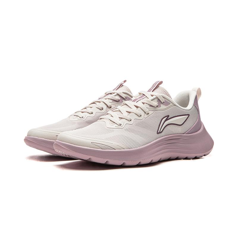 Li-Ning Fashionable Breathable Soft Rebound Running Shoes Women Sneaker White-Sand-Gray Quartz-Pink ARSW118-3