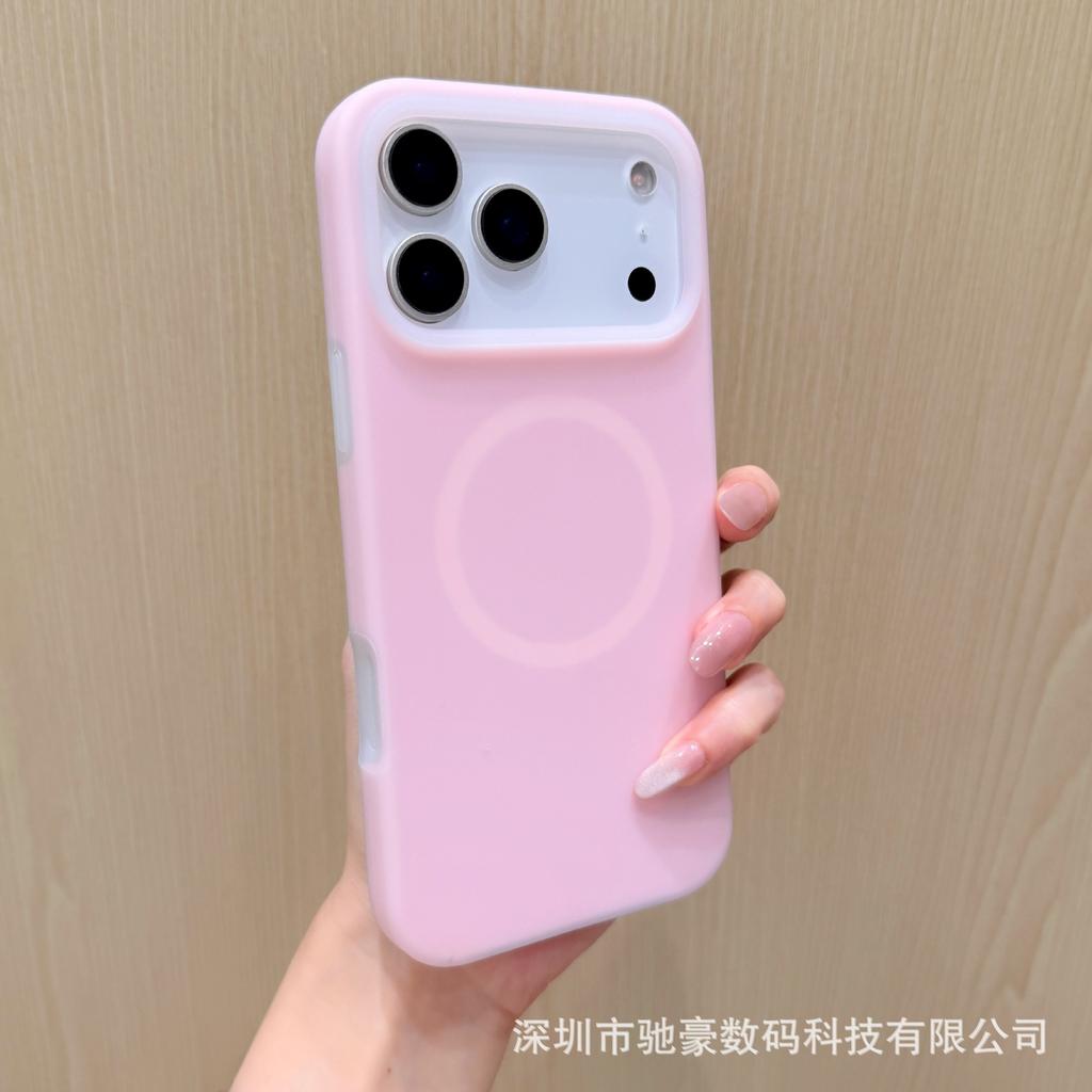 Jelly magnetic suction is suitable for iPhone17promax liquid silicone mobile phone case Apple 16 solid color simple anti-drop cover.
