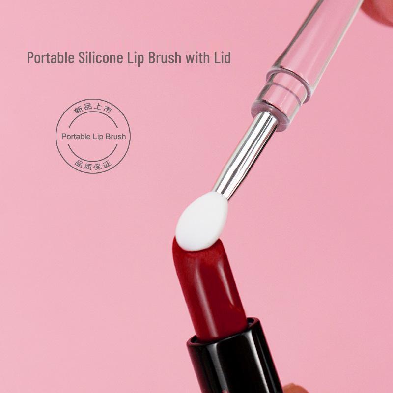 Portable Silicone Lip Brush with Lid for Gloss, Glaze, Mask & More