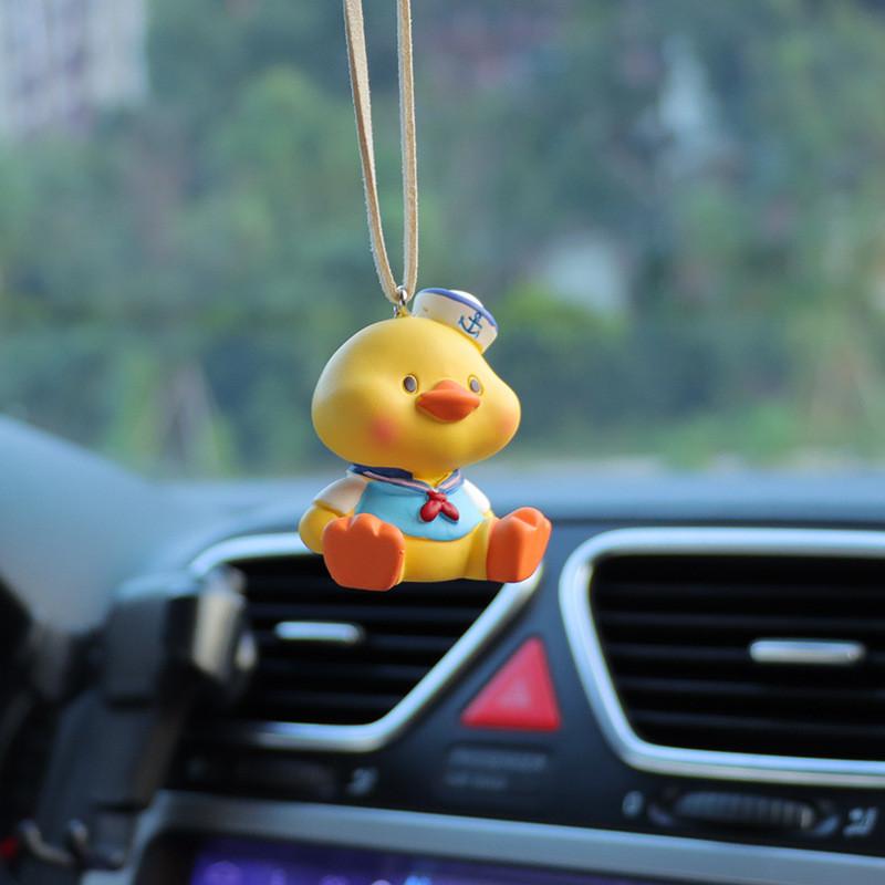 Cute Resin Cartoon Duck Car Mirror Hanging Decoration For Car Interior