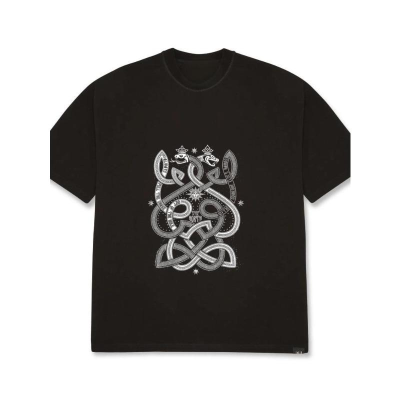 

Футболка оверсайз с круглым вырезом, черная, с дизайном кельтского узла, звездами и символическими элементами, уличная одежда, повседневная одежда для мужчин XXXXL чёрный