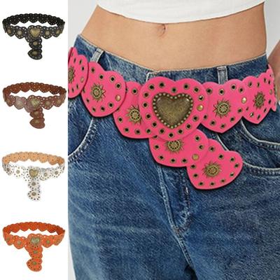 Wide Side Love Heart Patchwork Waist Y2k PU Leather Waistbands Cowgirl Waist Belt  Dress Decoration