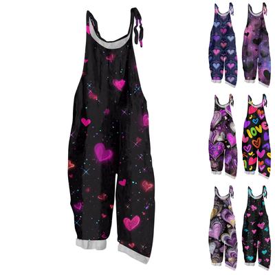 Women's Jumpsuit  Print Casual Loose Vintage Shoulder Strap Cotton Linen