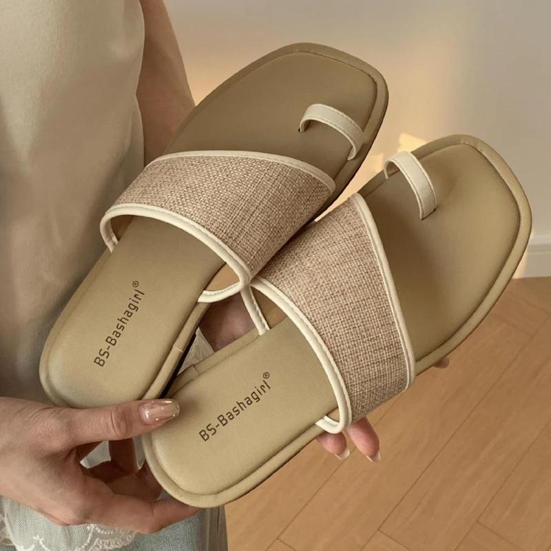 

Fashion Fashion Weave Clip Toe Flat Sandals Women Summer Comfortable Low Heel Designer Shoes Simple Non-slip Vacation Beach Casual Shoes 35