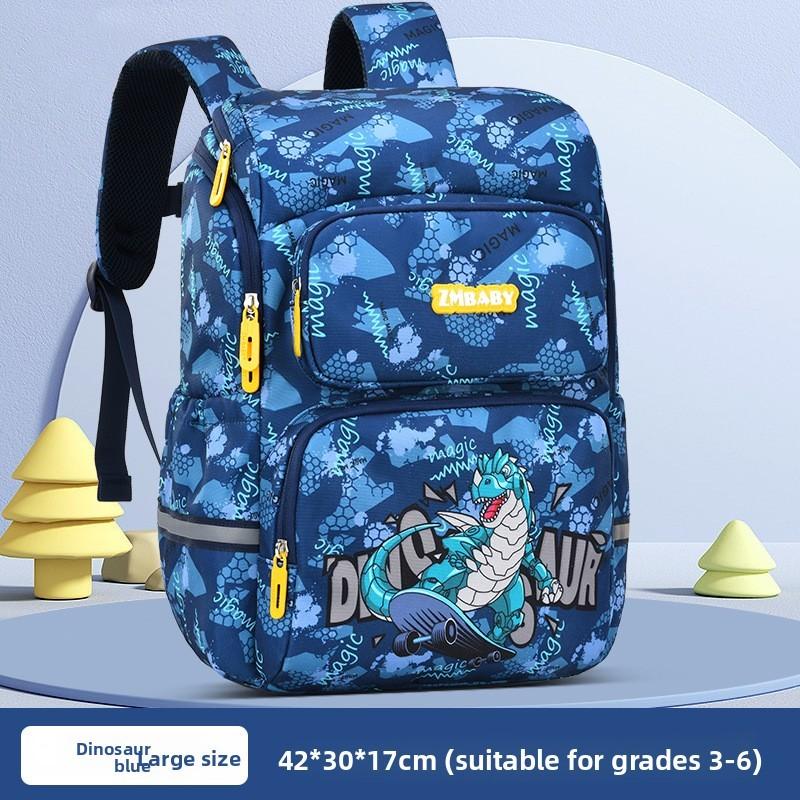 Kids School Backpack Cartoon Dinosaur Oxford Fabric Lightweight Dual Shoulder For Elementary Students