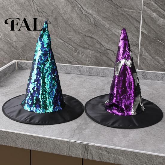 Sparkling Flip Sequin Hat Reversible Witch Hat, Sparkly Glitter Large Wizard Interactive Costume Accessory Halloween Party for Cosplay, Masquerade
