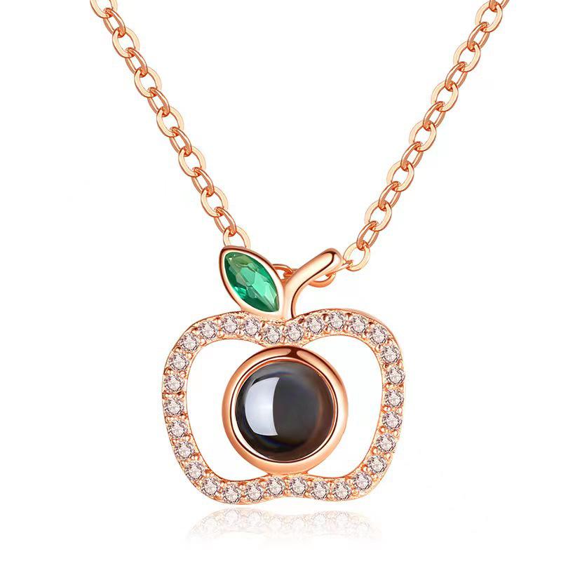 100 Languages 'I Love You' Projection Pendant Necklace - Customizable Photo Jewelry Perfect for Christmas Gift