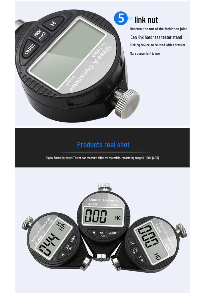 Digital Shore Hardness Tester for Silicone, Plastic, Rubber, Tires - Type A/C/D