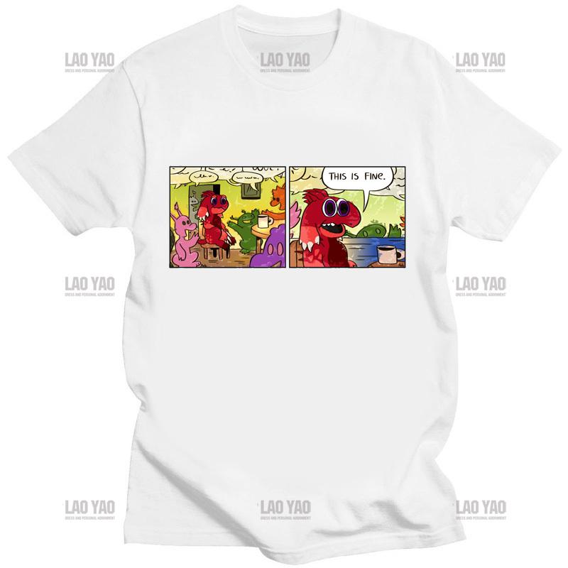 Men Casual T Shirt This Is Fine Meme TShirt for Men Crew Neck Fashion Tops Kawaii Dog Graphic Tees Oversized T Shirt Shirts