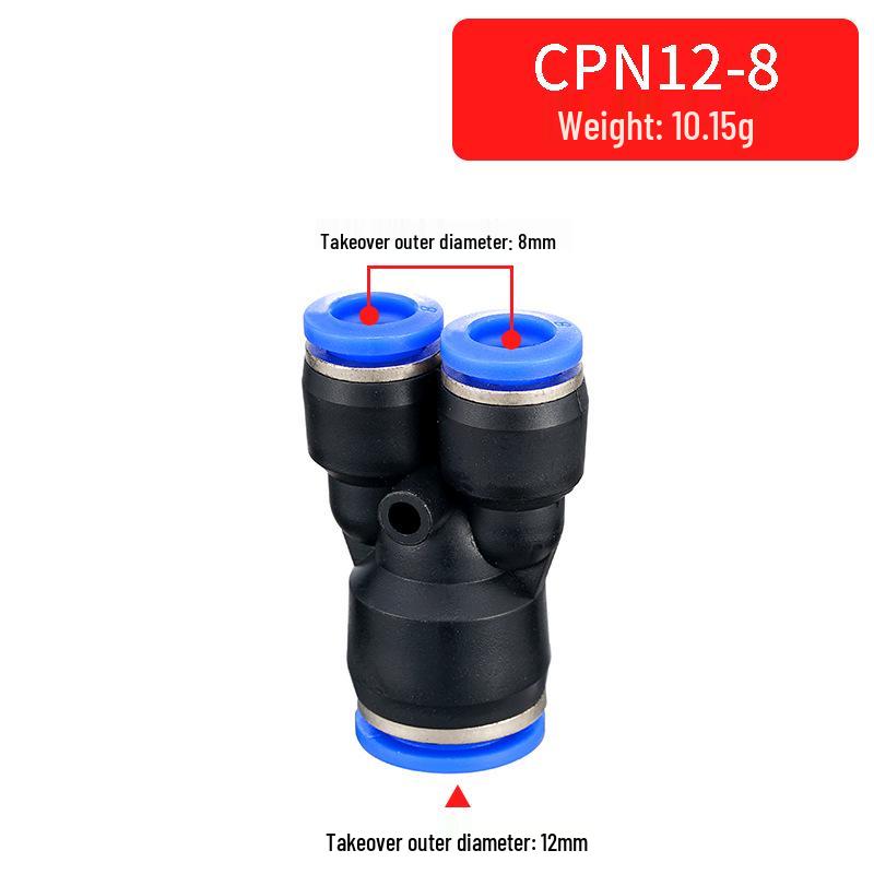 Pneumatic Quick Connector PN/PW-4, Y-Type Tee, 8mm Plug, 12mm Plastic OD, 16mm Connection