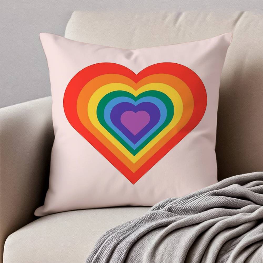Rainbow Love Heart Pillow Case Anti-dustmite Pillowcase Invisible Zipper Silky Short Plush Sofa Cushion Cover