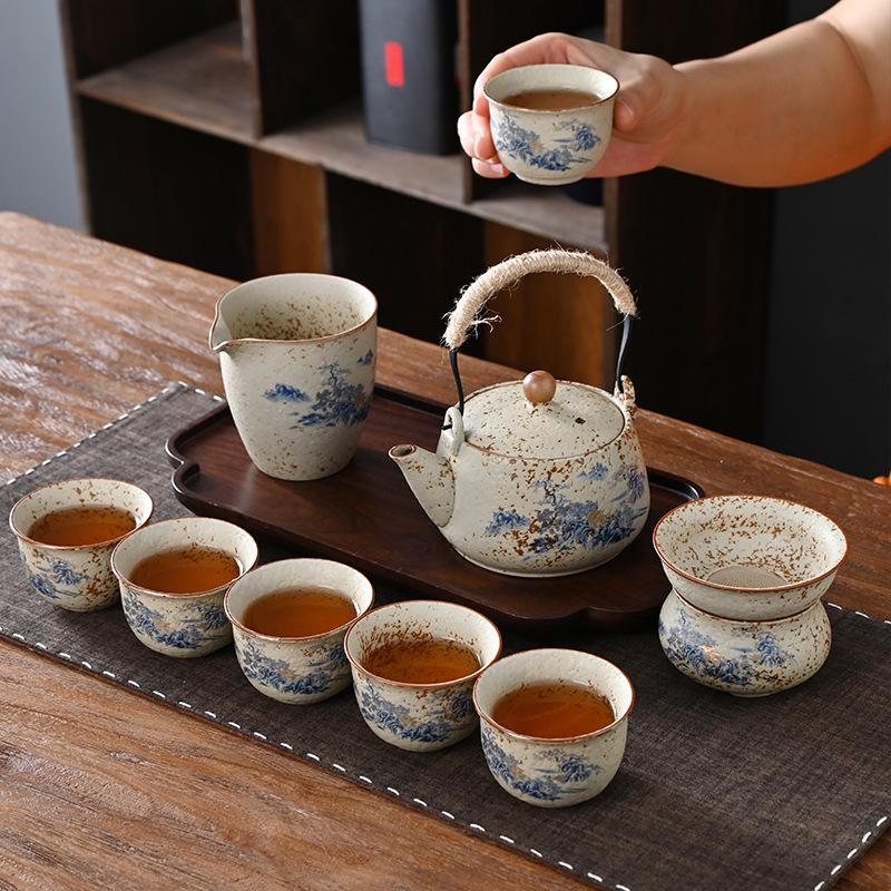 Embroidery gift box, flint red tea set, complete set, teapot, beam pot, teacup gift, souvenir gift