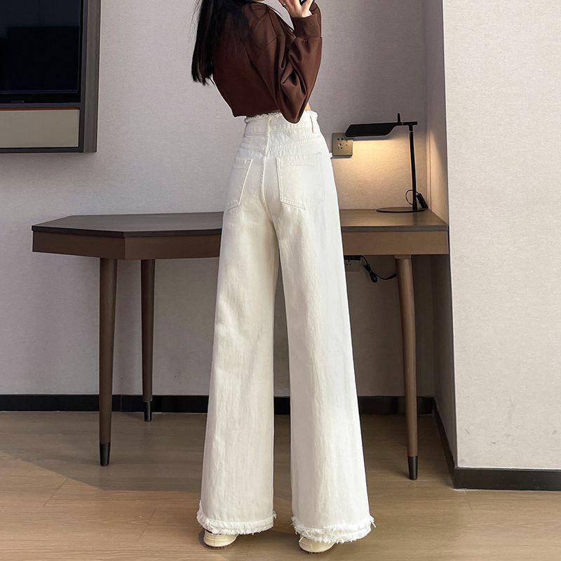 Damen Amerikanische Weiße High-Waist Wide-Leg Koreanische Jeans - Frühling Schlankmachend Bodenlang
