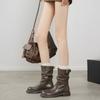 Fashion 2024 New Retro Women Boots Autumn Winter Slip-On Mid-Calf Round Toe Square Heel Basic Women Shoes Motorcycle Boots