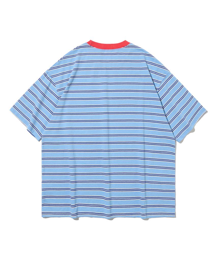 TAILOR STUDIO Classic Striped Short Sleeve T-Shirt (Blue)