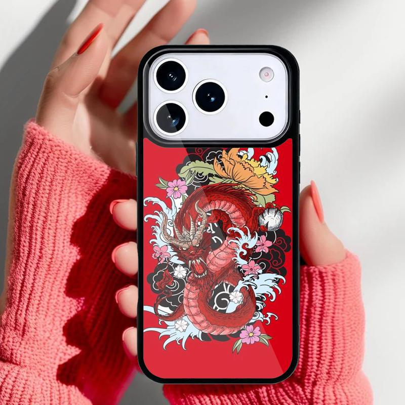 Japanese Dragon Style Phone Case for iPhone 17 16 15 14 13 Pro Max Back Cover for 12 11 Pro Coque