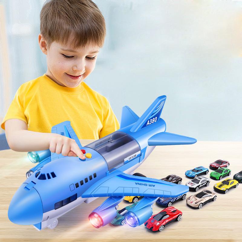 Non-Toxic Simulation Track Inertia Airplane Music Stroy With Lighting Plane Passenger Plane Toy Diecasts Car Children Educational Toy Kids Gift