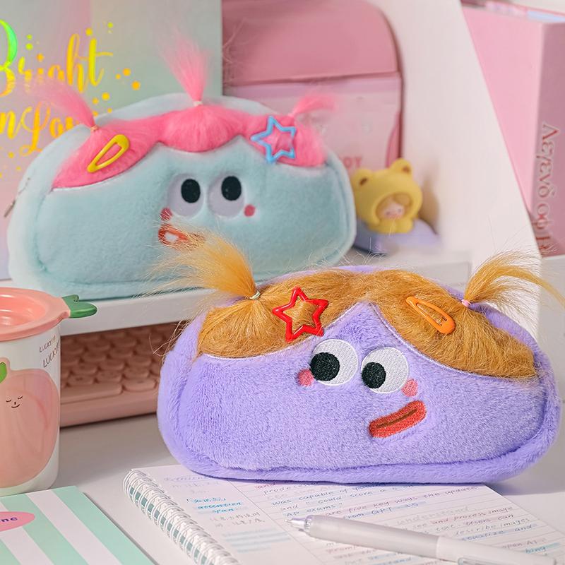 Kawaii Plush Pen Pouch Large Capacity Pencil Case Funny Stationery Storage Bags Cosmetic Pouch Packing Supplies Student Gifts