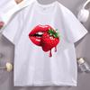Mund Mit Erdbeere Rote Lippen Graphic T Shirts Casual Cotton Unisex Women Short Sleeve Tshirt Round Neck Streetwear Clothing Tops