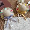 1 Set Cute Flower Cat Outfit Straw Sun Hat And Lace Ruffled Cat Bandana Bib Sweet Pet Accessory with Colorful Pom-Poms for Cats Dogs Photos Parties
