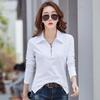 Women's Korean Style Long Sleeve Polo Shirt - 95% Cotton, Turn-Down Collar, Slim Fit, Professional Base Layer Top