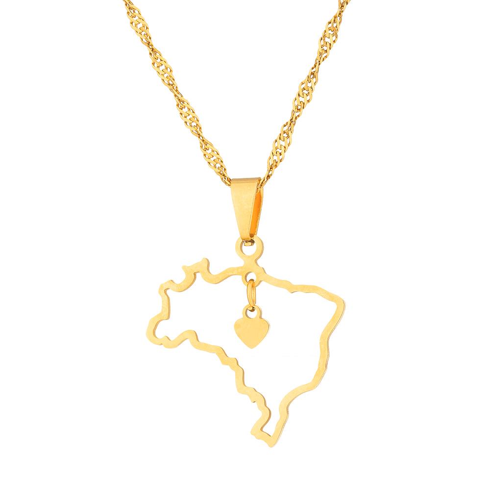 Women's Ethnic Style Heart-Shaped Brazil Map Pendant Necklace