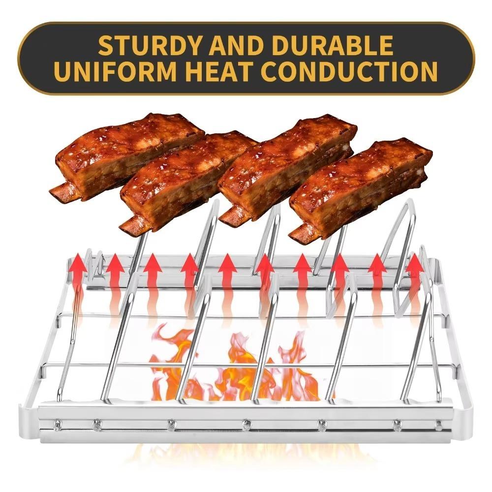 Portable Rib Rack Folding Steak Rack Easy to Use Turkey Roasting Rack BBQ