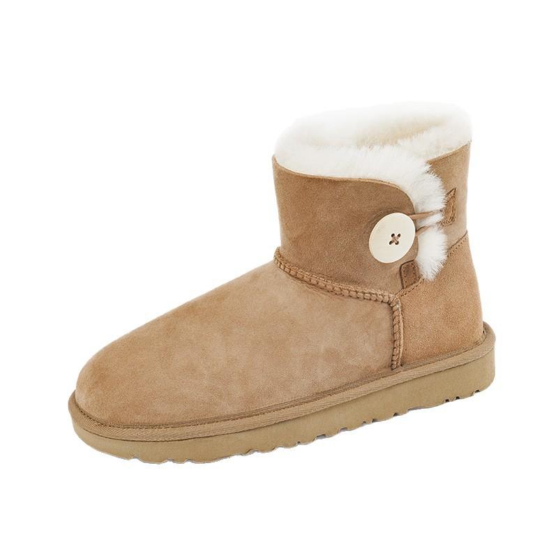 Foreign Trade New Winter Warm Thick-soled Fur Integrated Women's Snow Boots Piled Thickened Solid Color Button Cotton Shoes Boots