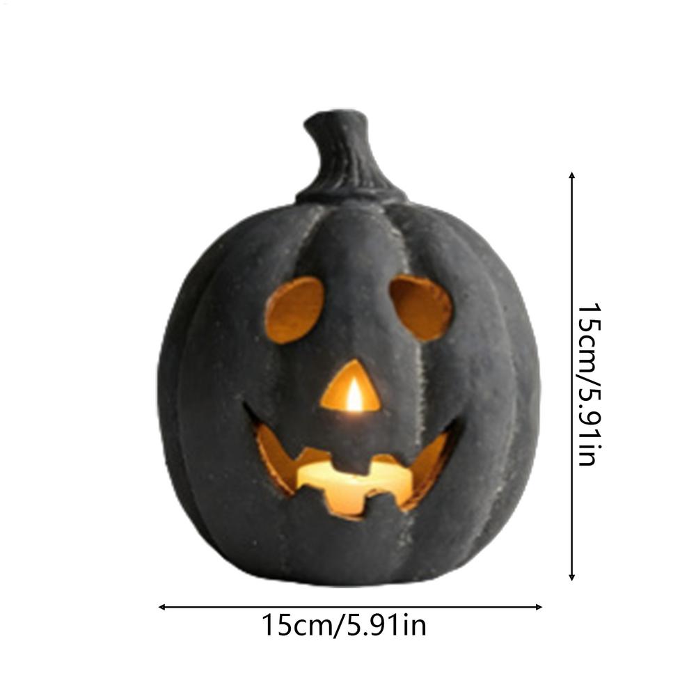 Černá pryskyřičná dýňová lucerna se svíčkou, Strašidelná Halloweenská socha, Podzimní dekorace pro vnitřní i venkovní použití, Veranda