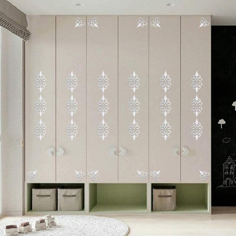 10pcs 3D Mirror Diagonal Lace Wall Stickers Acrylic Porch Wardrobe Border Decoration Wall Decals Self-adhesive DIY Art Mural