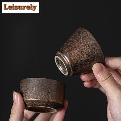 2pc/set Japanese Gilded Iron Glaze Ceramic Tea Cup Small Single Master Cup Stoneware Fragrant Cup Pottery Chazhan Kung Fu Teaset