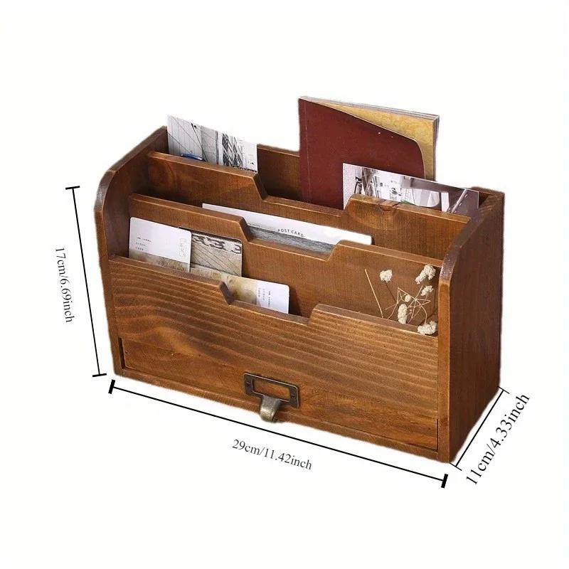 Caja de Almacenamiento de Cajón de Escritorio de Madera Vintage Multiusos para Comestibles Suministros de Oficina Caja para Clasificar Archivos Almacenamiento Caja de Madera