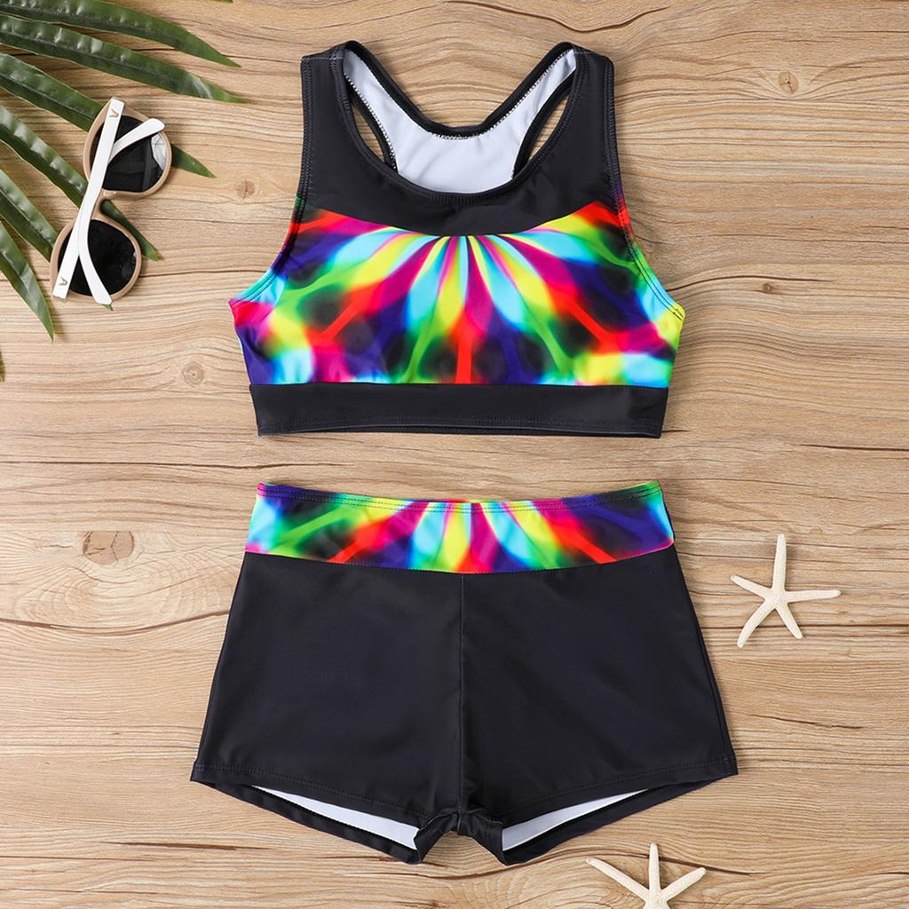 Two Piece Women Swimsuit Tankini Top with Padded Cups Wireless Support Swim Shorts Set Printed Design Comfortable Fit