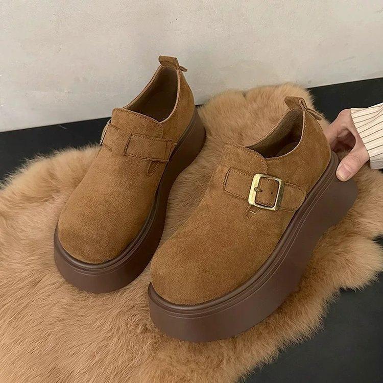 Thick-soled Shoes, Women's Shoes, Retro Fleece Single Shoes, Casual Shoes