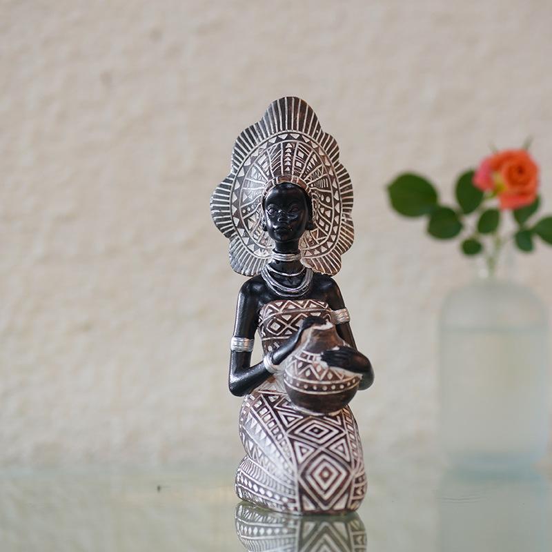 Retro African Black Women Ornaments Exotic Home Entrance Wine Cabinet Sculpture Decorations