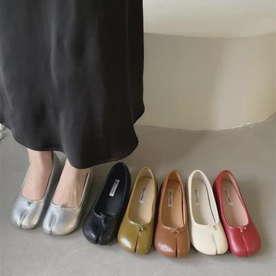 Women's 2024 Spring/Autumn 5CM Thick-Soled Split-Toe Soft Leather Flats