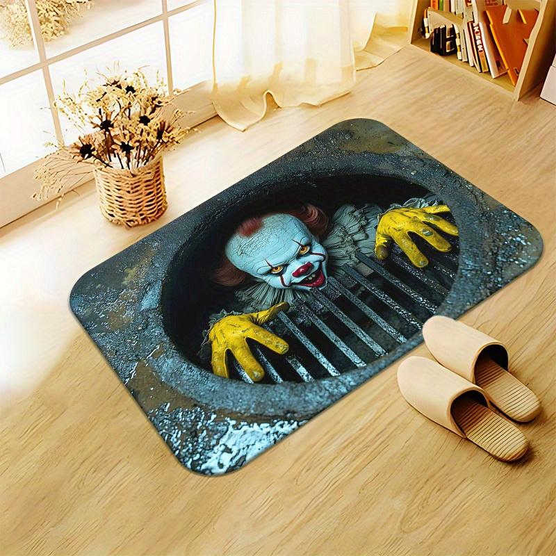 Sewer Terror Joker 3D Doormat, Polyester Non-Slip Absorbent Machine Washable Rug for Multi-Room Halloween Holiday Decor