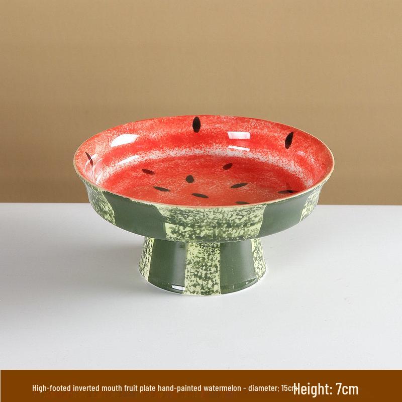 Hand-Painted Watermelon Design Large Ceramic Noodle Bowl with Underglaze Snails Pattern - Fresh, Deep & Stylish.