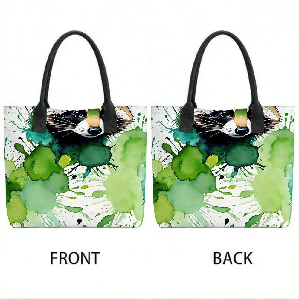Watercolor Raccoon Printed Casual Canvas Tote Bag