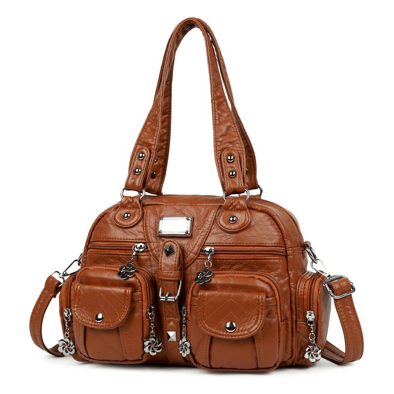 Borse a Spalla a Tracolla in Pelle Retro da Donna con Tasche Multiple, Borsa a Mano Grande Capacità per Donna, Borsa a Tracolla Messenger Tote