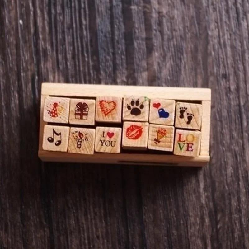 12pcs/Set Vintage Weather Diary Stamps DIY Wooden Assorted Stamps for Scrapbooking Stationery School Supplies