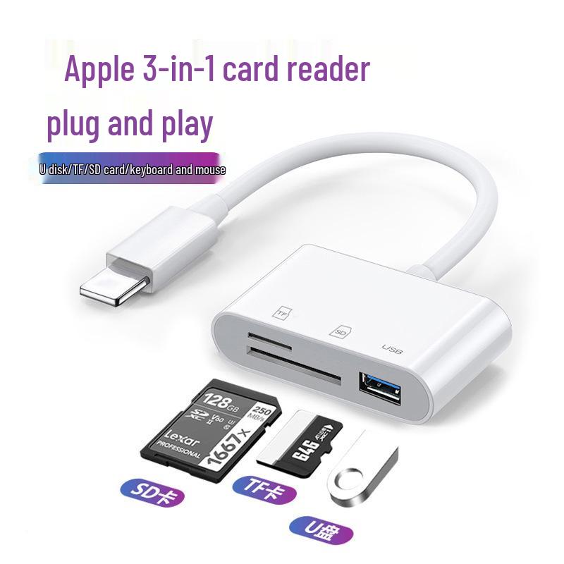 Cititor de carduri OTG 3-în-1 compatibil pentru dispozitive Apple, Huawei, Android Type-C - Stick USB, SD, Adaptor pentru tastatură