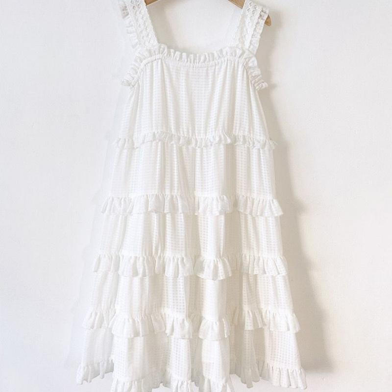Girls' Fashionable Casual White Dress Summer Children's Elegant Tiered Dress