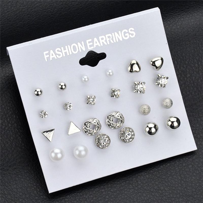 12Pcs/Set   Ear Stud Earrings Women Charm Earrings Jewelry
