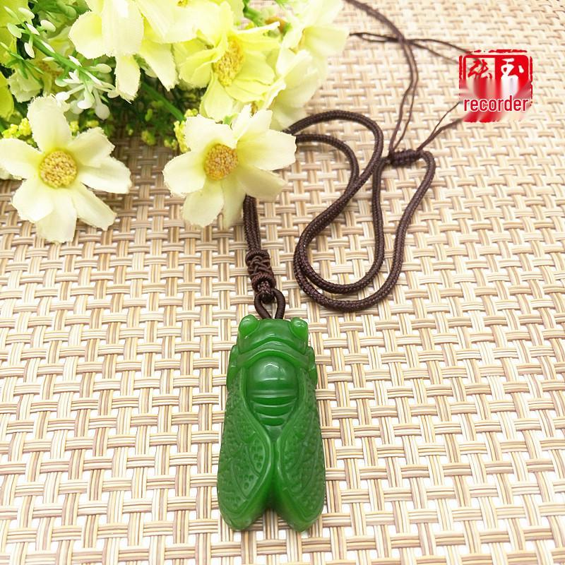 High-quality Xinjiang Hetian Jade Green Cicada Pendant In Outer Mongolian Spinach Green.