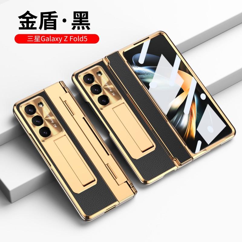 Full Coverage Foldable Phone Case Galaxy Z Fold8 Fold7 Fold6 With Kickstand Shockproof PC Shell Vegan Leather
