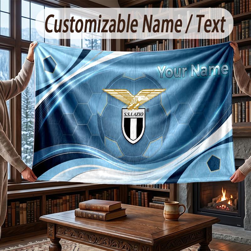 Custom Name Flannel Throw Blanket Lazio FC Pattern Warm Home Decoration