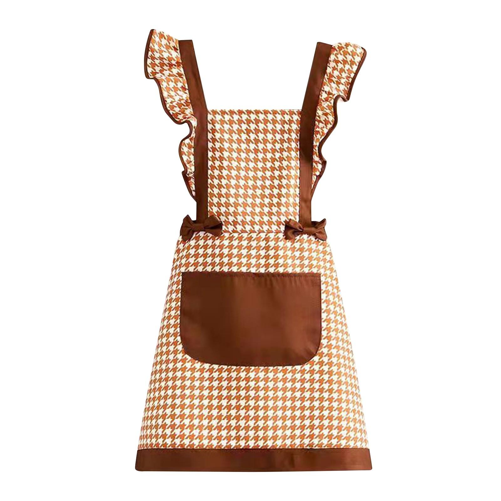 

Фартук из холста, клетчатый чехол с изображением тысячи птиц, для кухни, готовки, на талию, для ресторана, рабочая одежда, для женщин One Size оранжевый