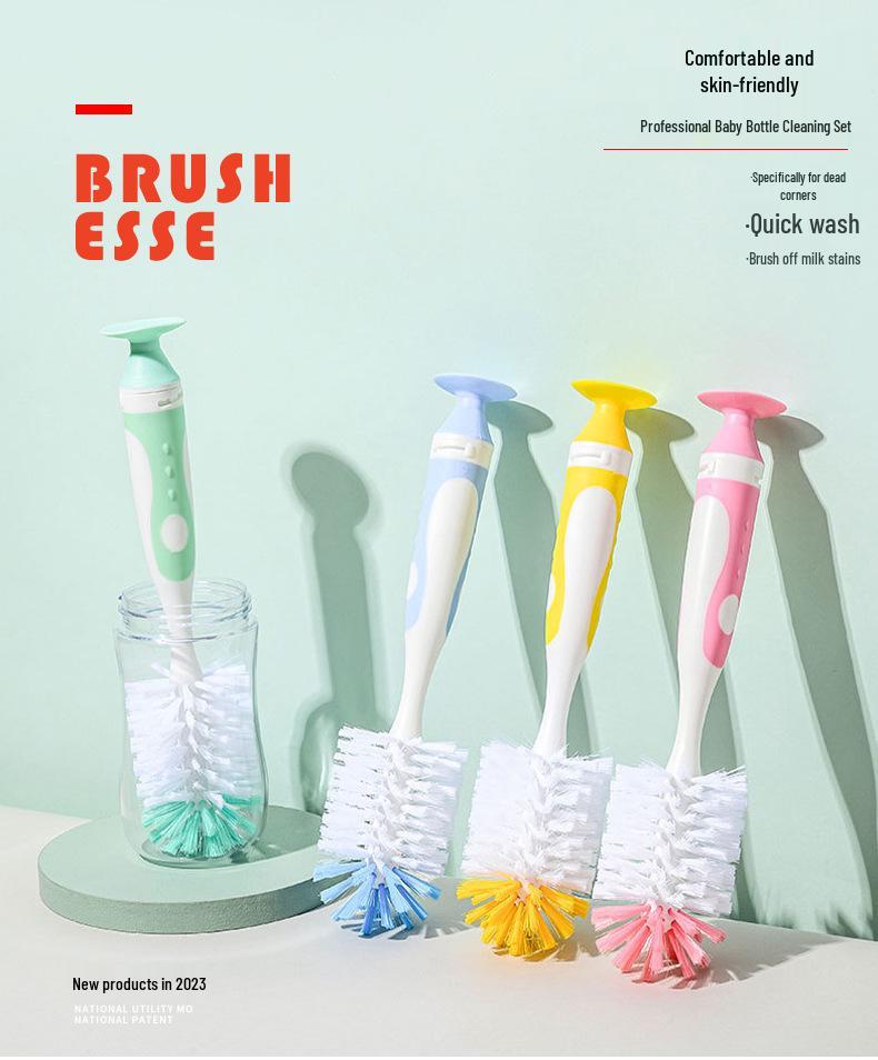 Baby Bottle & Nipple Brush Set, Long Handle Rotating Cup Brush, Thermos Cleaner