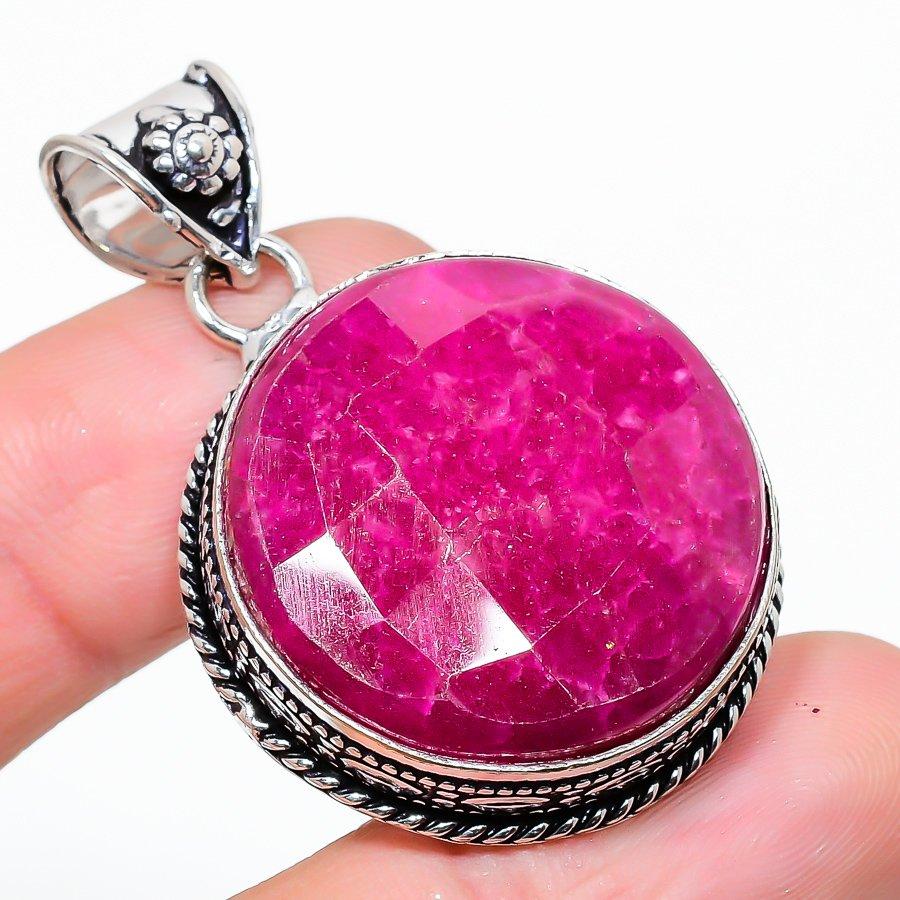 

Рубин(Смоделированный) Подвеска из серебра 925 пробы с драгоценными камнями ручной работы 1,97 дюйма k8z50